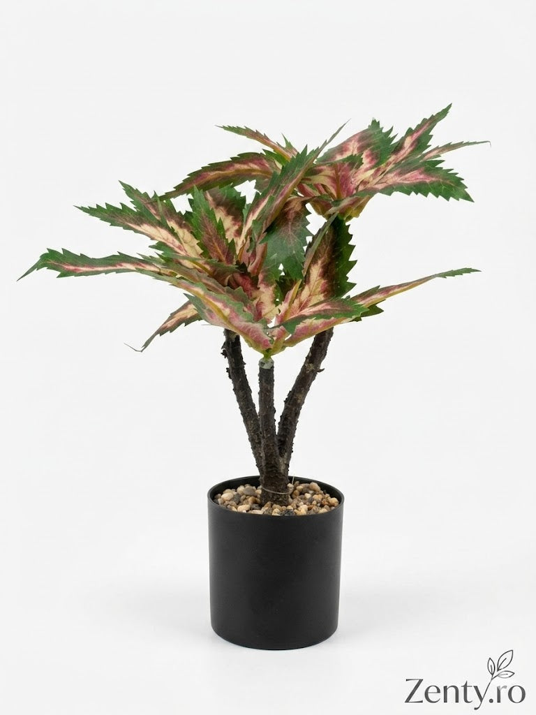 Plantă Artificială Exotică în Ghiveci – Frunziș Vibrant Verde-Roz, Design Modern