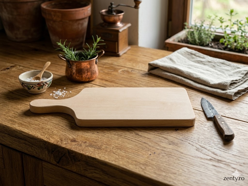 Tocător din Lemn de Fag Premium Zenty, Fund de Tocat cu Mâner Ergononic, Finisaj Natural Eco, Rezistent și Durabil pentru Bucătărie
