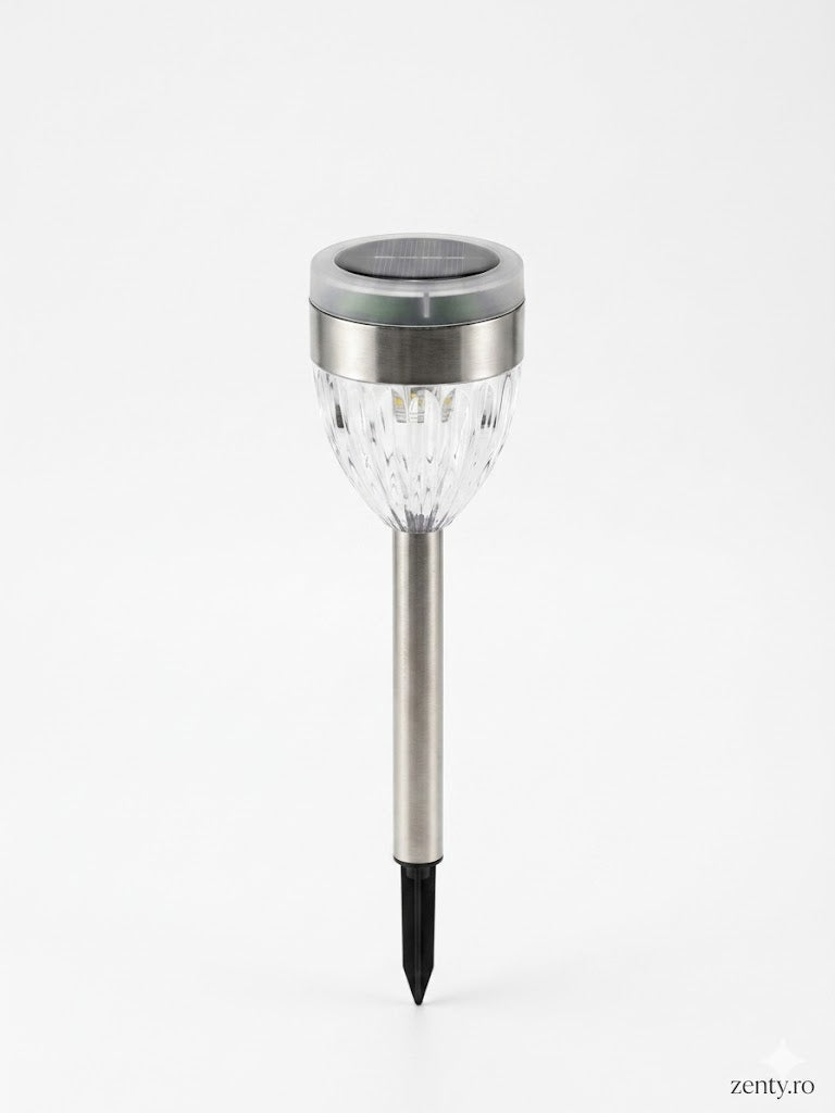 Lampă Solară pentru Grădină și Gazon Zenty, 37 cm, din Inox și ABS, Rezistentă la Intemperii, Lumină Ambientală LED