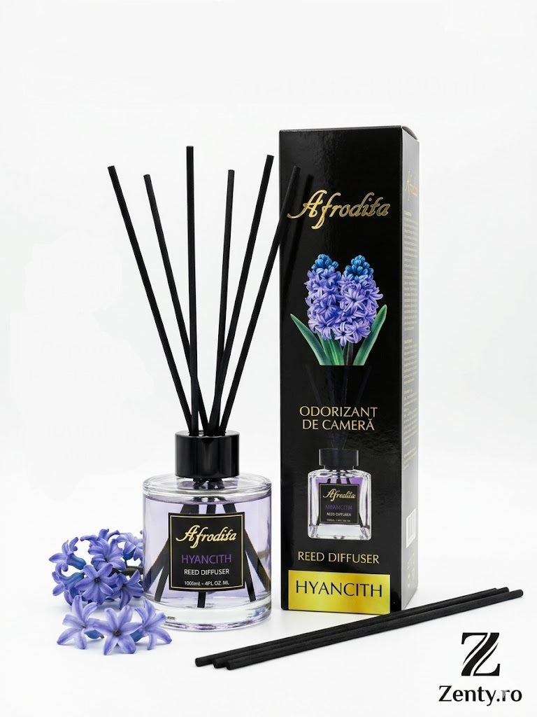 Odorizant de camera cu Bețișoare Afrodita Hyacinth, 100ml – Aromă Florală de Zahăr și Zambile, Room Scent Premium