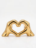 Statuetă Decorativă "Heart Hands" – Simbolul Iubirii în Stil Modern Gold, Ceramică Premium