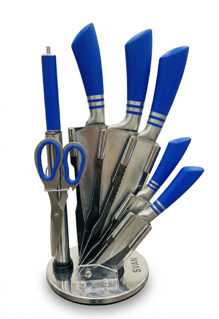 Set Cuțite de Bucătărie Premium Zenty, Inox Oțel Inoxidabil, Mânere Ergonomice + Suport Elegant, Foarfecă și Masat pentru Ascuțire Incluse