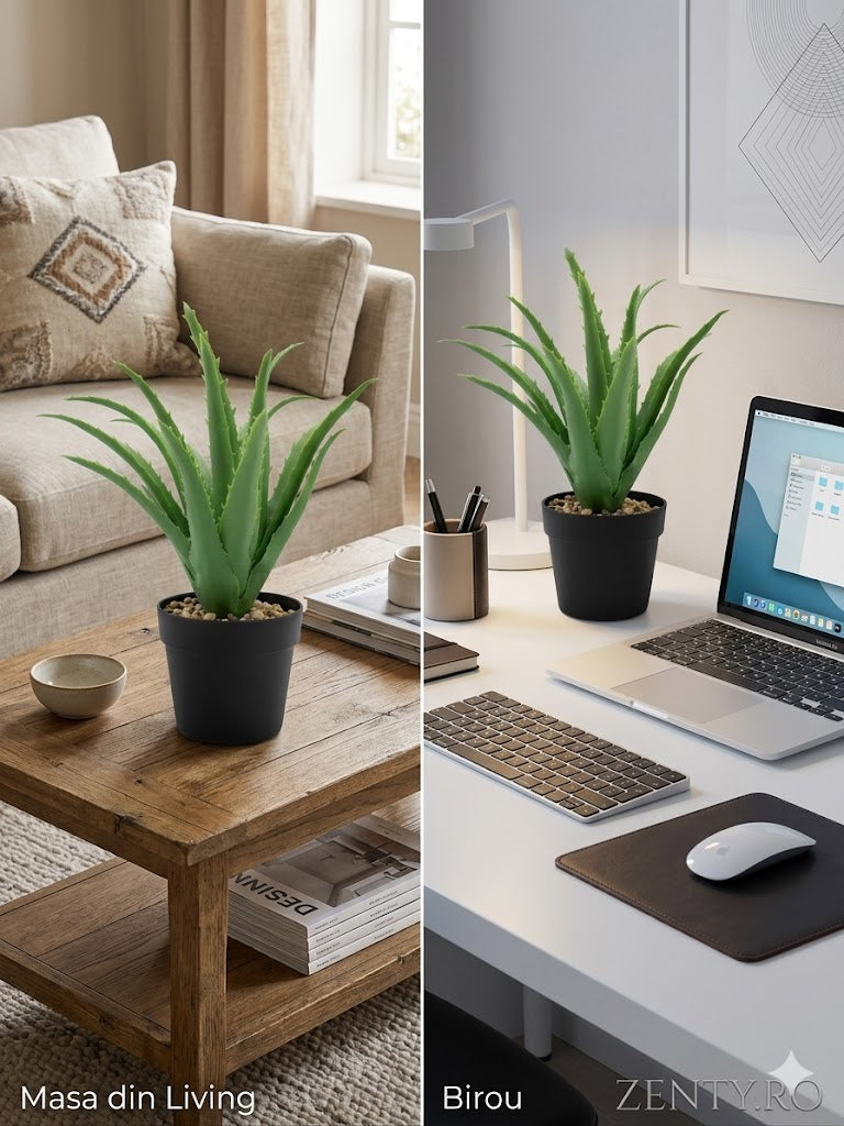 Plantă Artificială Aloe Vera în Ghiveci Negru – Decor Modern, Aspect Realist, 20-25cm
