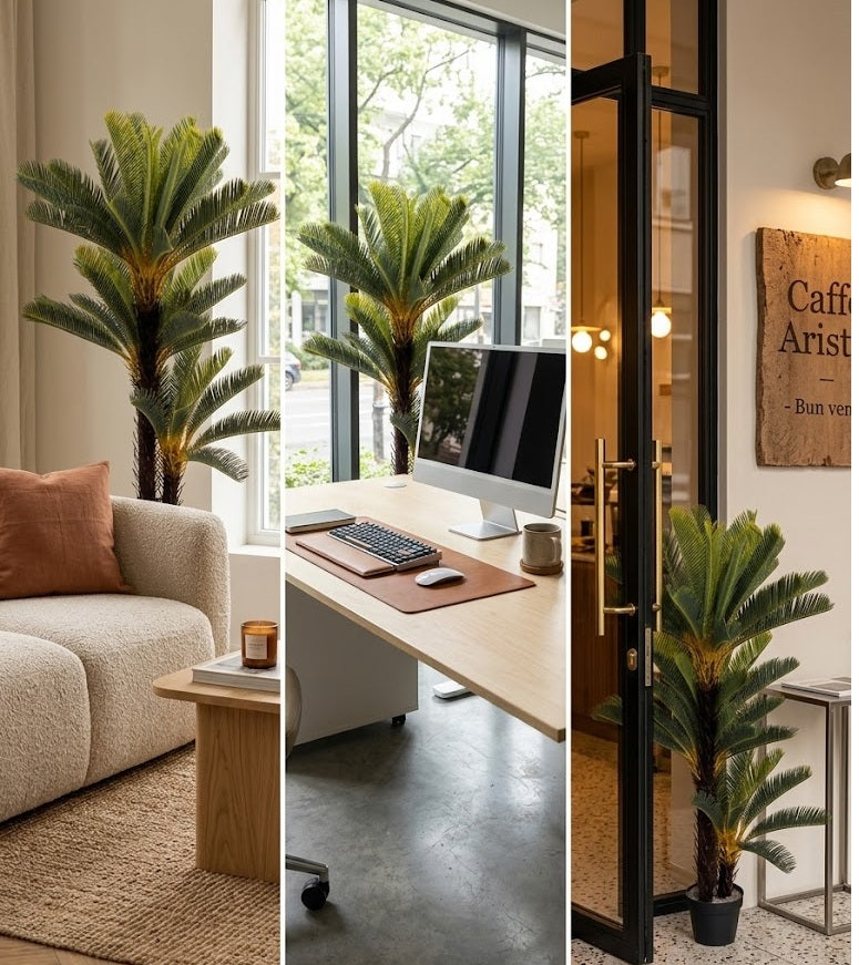 Palmier Artificial Premium Cycas, Înălțime 1.3m, Ghiveci Inclus – Decor Exotic Realistic pentru Interior și Birou