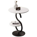 Măsuță de Cafea/Auxiliară cu Design Modern în Formă de "S", Blat Aspect Marmură și Cadru Metalic, 40x60 cm