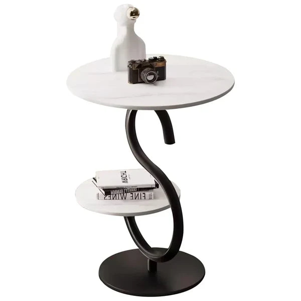 Măsuță de Cafea/Auxiliară cu Design Modern în Formă de "S", Blat Aspect Marmură și Cadru Metalic, 40x60 cm