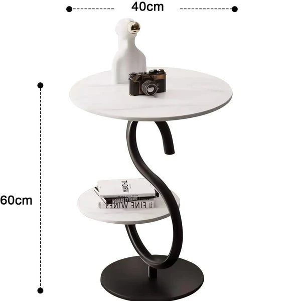 Măsuță de Cafea/Auxiliară cu Design Modern în Formă de "S", Blat Aspect Marmură și Cadru Metalic, 40x60 cm