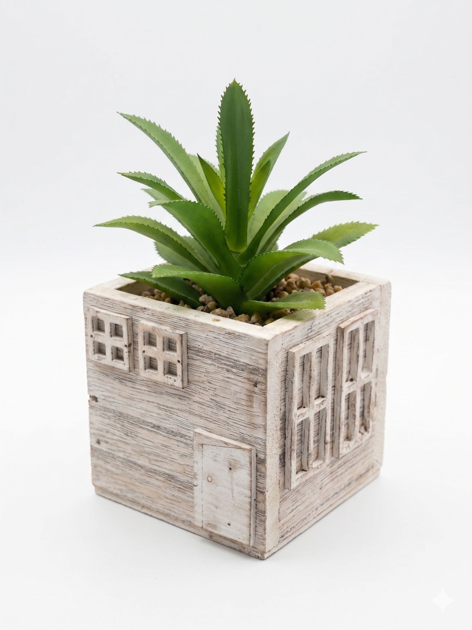 Plantă Verde Artificială în Ghiveci Decorativ "Căsuță Rustică" – Decor Minimalist Fără Întreținere