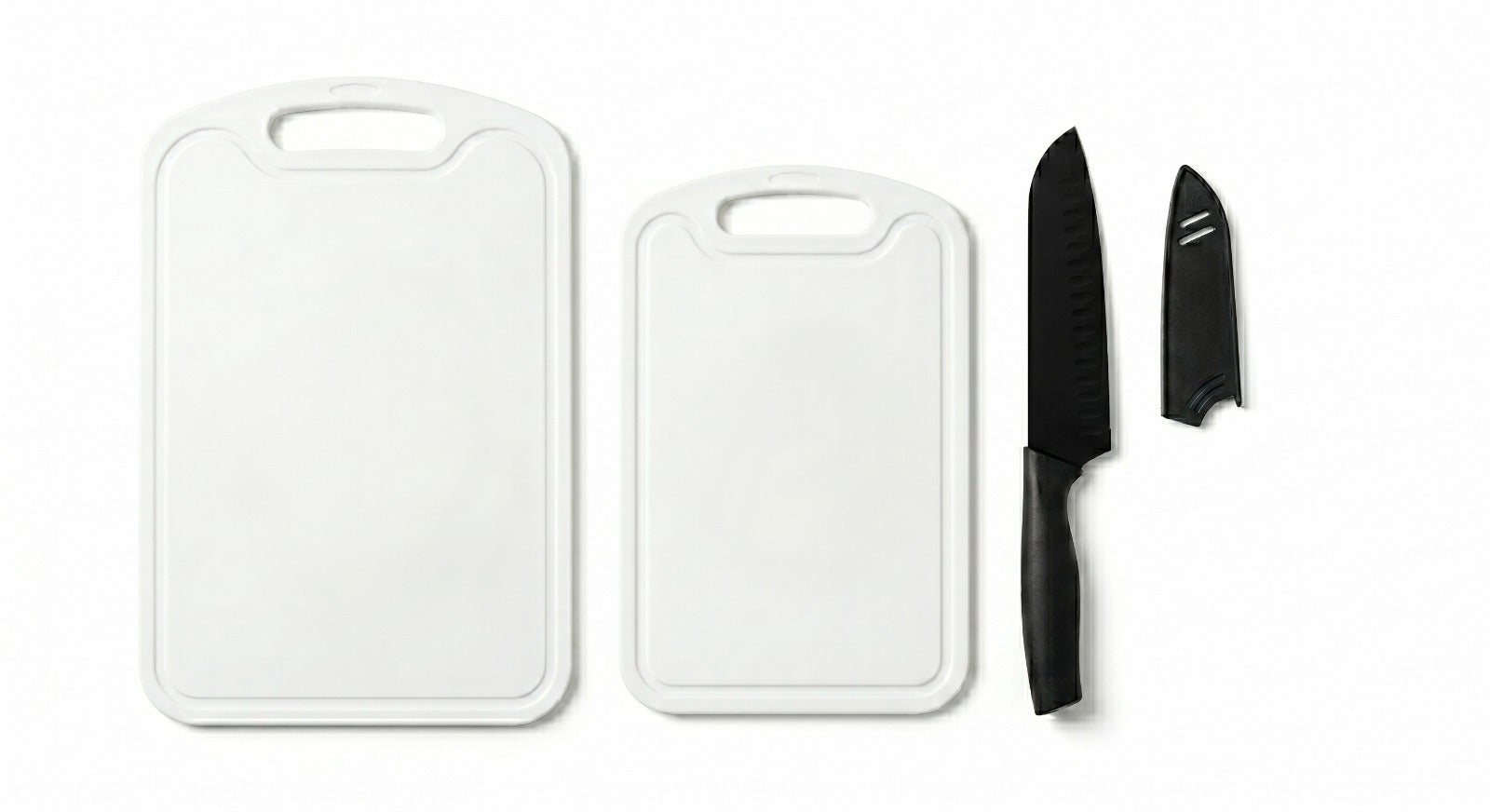 Set 2 Tocătoare de Bucătărie Zenty, Plastic Igienic, cu Cuțit Ergonomic Inclus, Rezistente la Pete, Culoare Galben Vibrant
