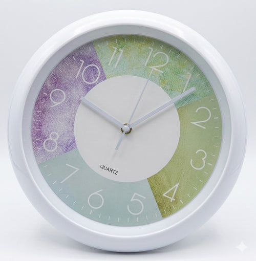 Ceas de Perete Rotund Zenty, Diametru 30 cm, Mecanism Quartz Silențios, Cadran Modern în Culori Pastelate, Ramă Albă Elegantă