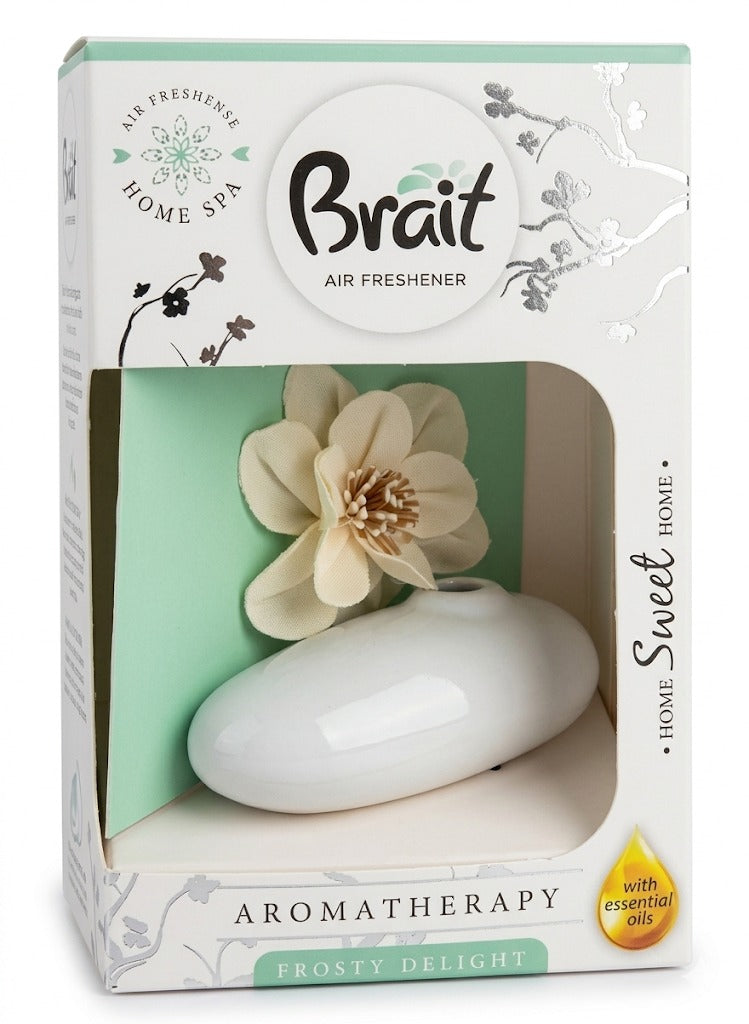 Odorizant de Cameră Premium Brait Aromatherapy, Frosty Delight, cu Vază din Ceramică și Floare Decorativă, Uleiuri Esențiale Naturale