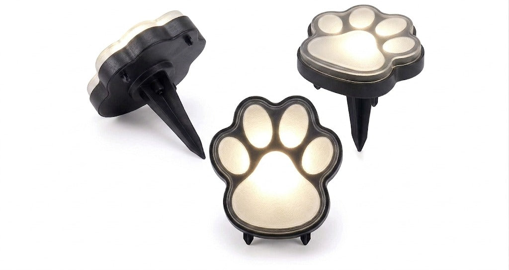 Set 3 Lămpi Solare LED pentru Gazon și Grădină Zenty, Model Lăbuțe de Animal, Impermeabile IP44, Lumină Caldă