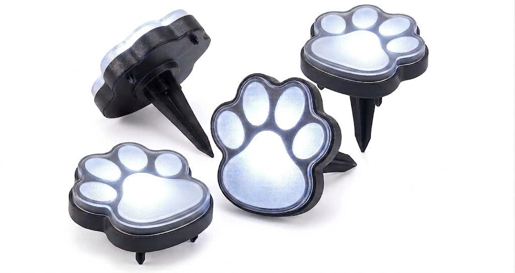 Set 3 Lămpi Solare LED pentru Gazon și Grădină Zenty, Model Lăbuțe de Animal, Impermeabile IP44, Lumină Caldă
