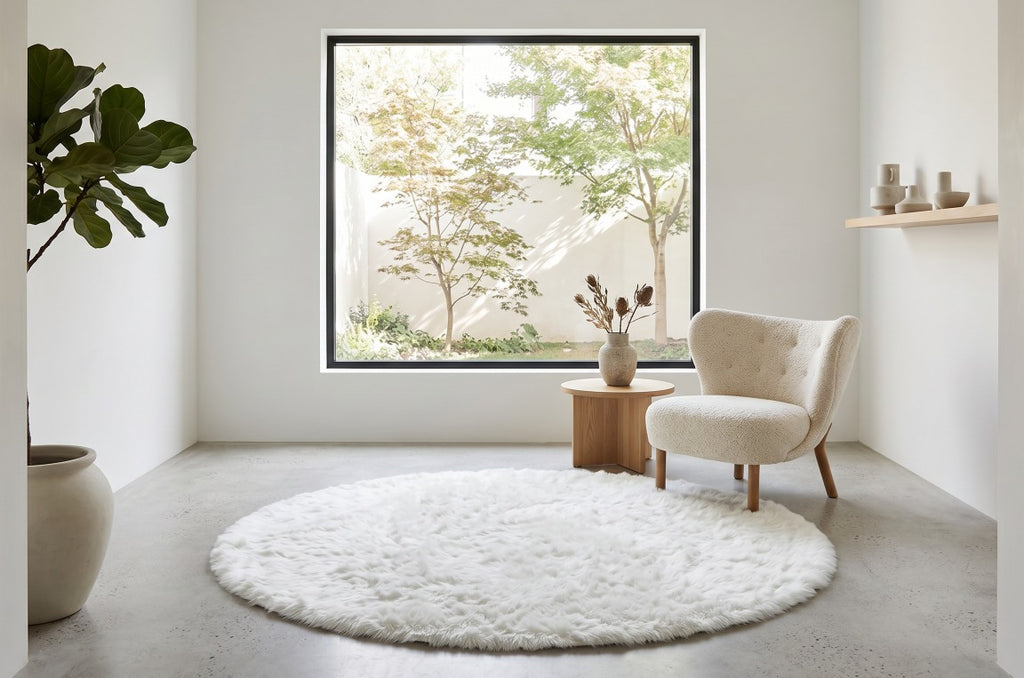 Covor Rotund Apal Carpet, Colecția Soft Dream - Heaven, 160x160 cm, Culoare Ivory, Fir Dens de 39 mm cu Suport de Bumbac
