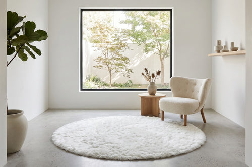 Covor Rotund Apal Carpet, Colecția Soft Dream - Heaven, 160x160 cm, Culoare Ivory, Fir Dens de 39 mm cu Suport de Bumbac