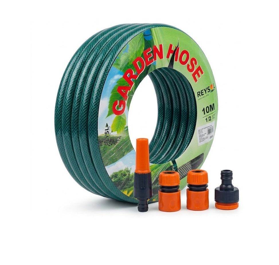 Set Complet Furtun de Apă / Grădină 10 Metri cu Conectori și Capăt de Stropit – Gata de Utilizare