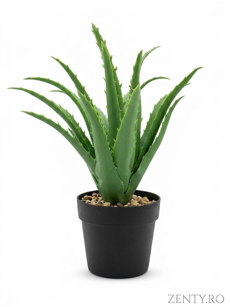 Plantă Artificială Aloe Vera în Ghiveci Negru – Decor Modern, Aspect Realist, 20-25cm