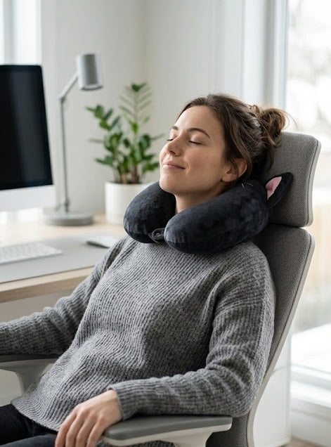 Pernă de Gât Ergonomică "Midnight Cat" – Confort Maxim cu un Design Inedit